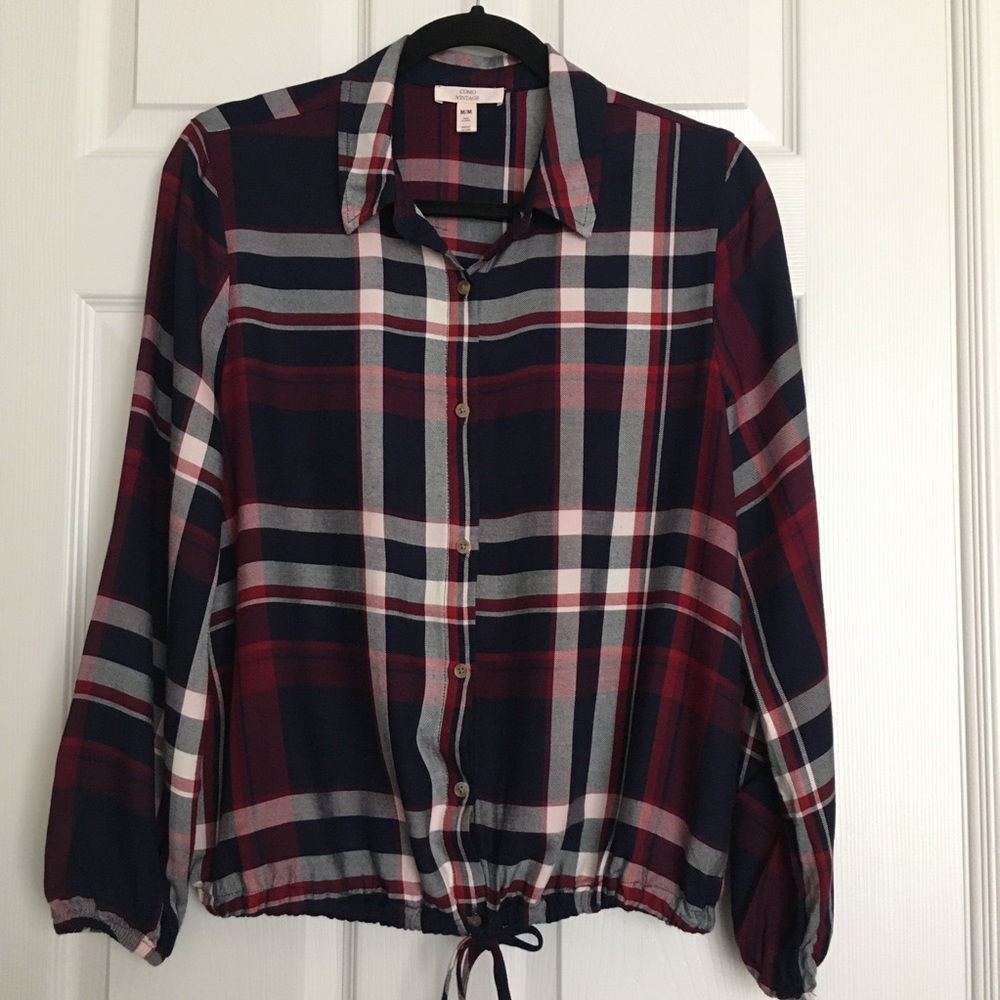 Como Vintage plaid collared tie front shirt
